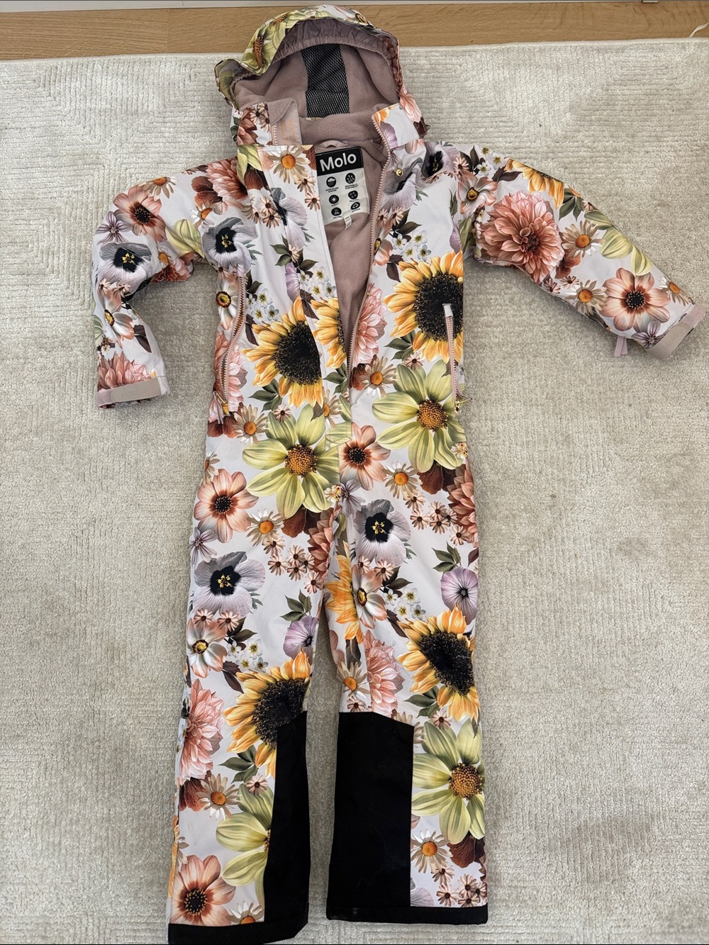 Molo Floral Sunflower Ski Suit - Pink, Yellow, Green, Black one piece